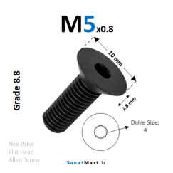 پیچ آلن سرخزینه قطر 5 گرید 8.8