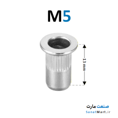 مهره پرچی گرد لبه دار سایز 5 گالوانیزه